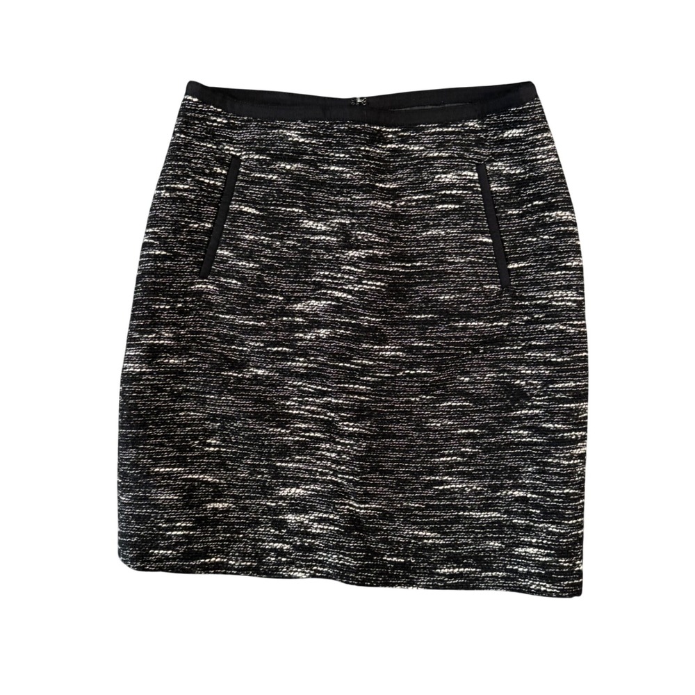 Talbots Tweed Pencil Skirt Womens 2 Black White Textured Classic Quiet Luxury